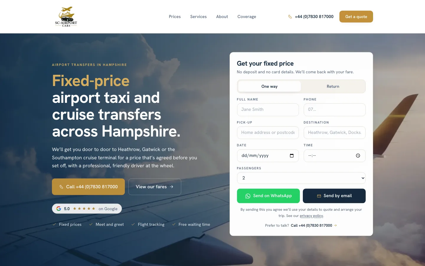 The SC Airport Cars landing page built by Fixels