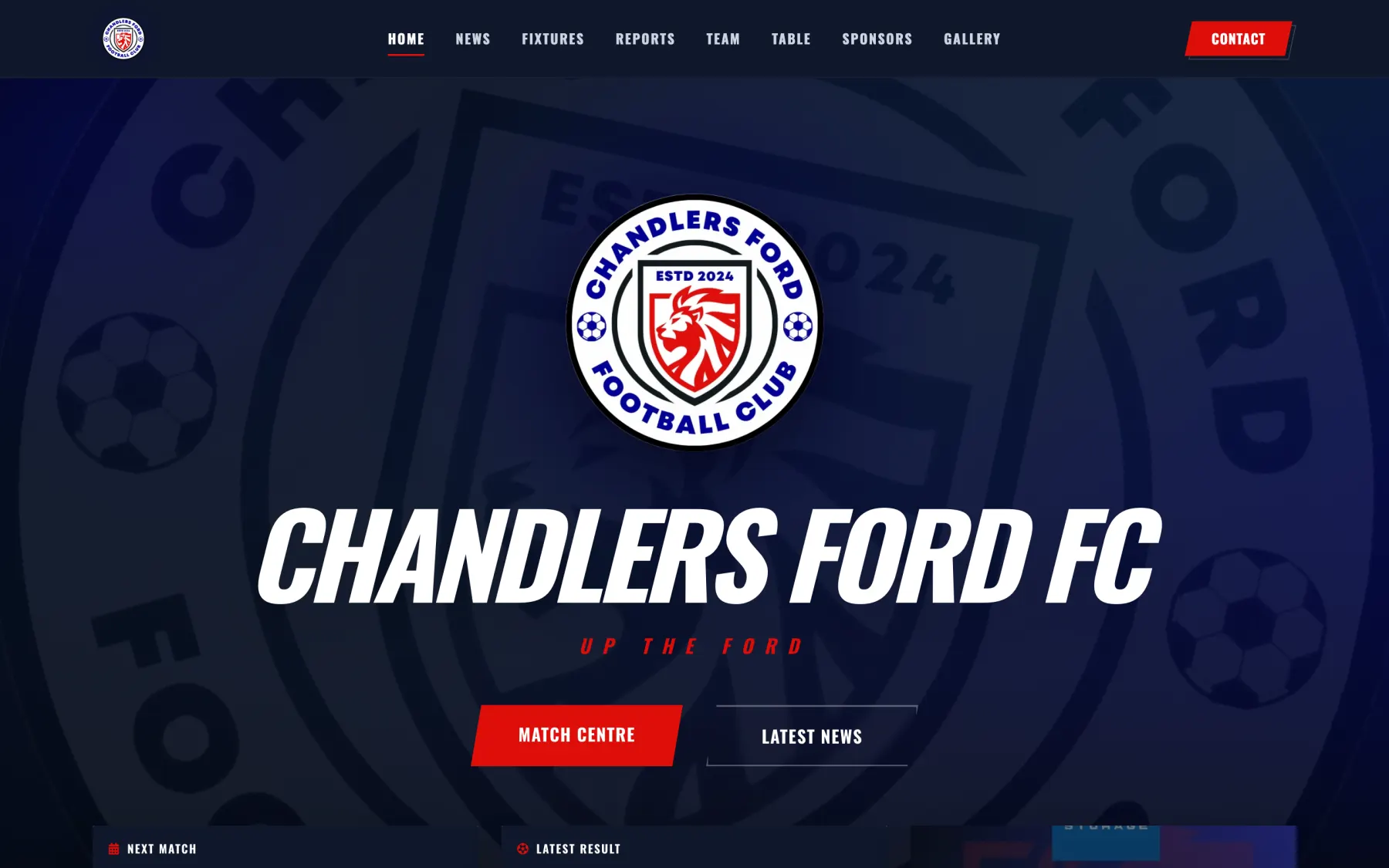 The Chandlers Ford FC website on a desktop