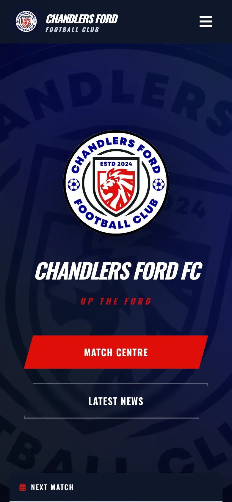 The Chandlers Ford FC website on a phone