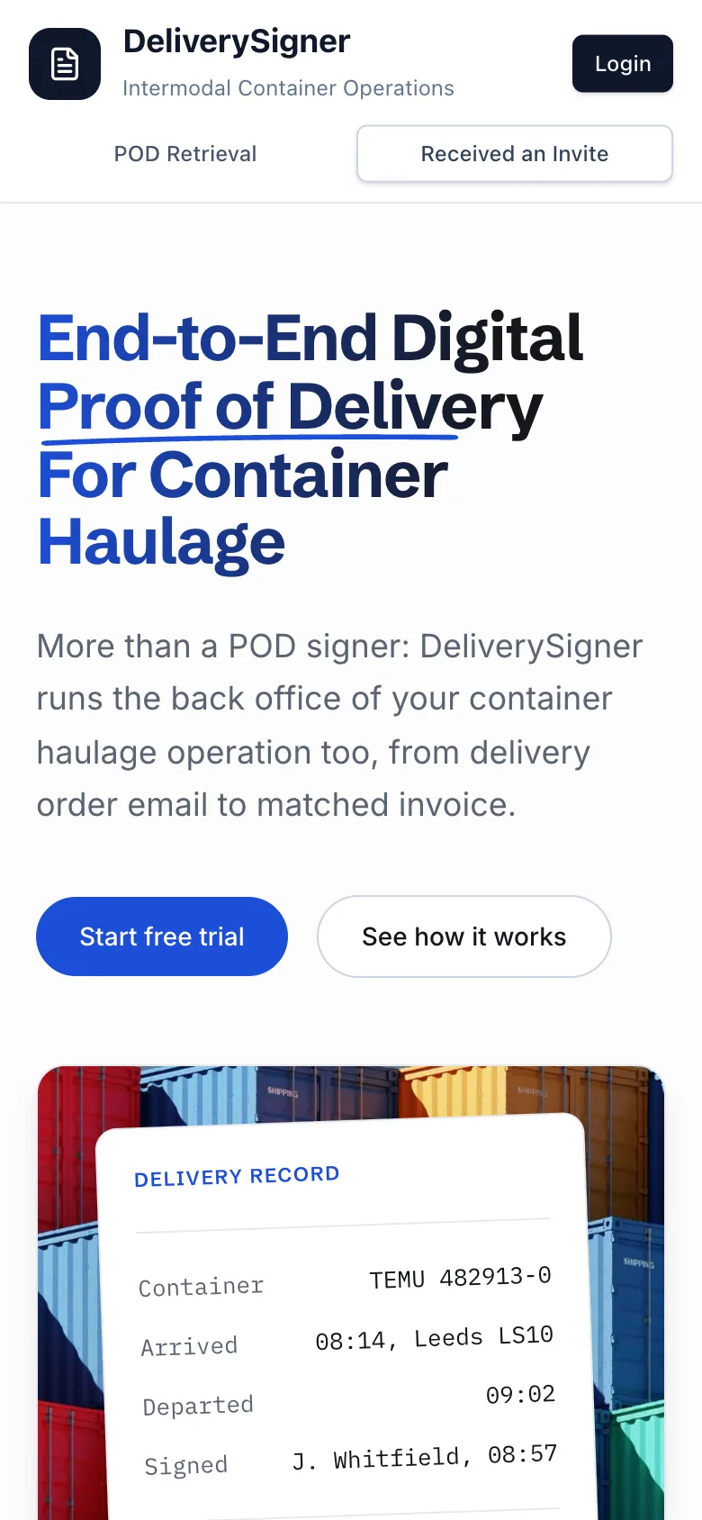 The DeliverySigner website on a phone