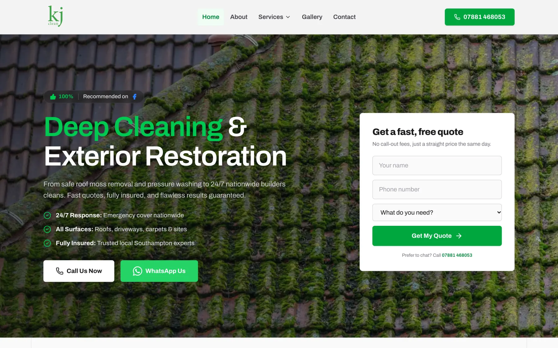 The KJ Clean website on a desktop