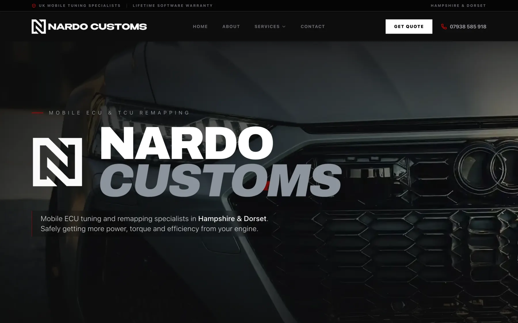 The Nardo Customs website on a desktop