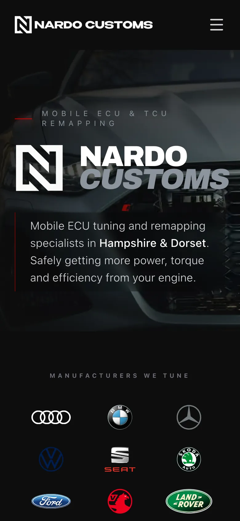 The Nardo Customs website on a phone