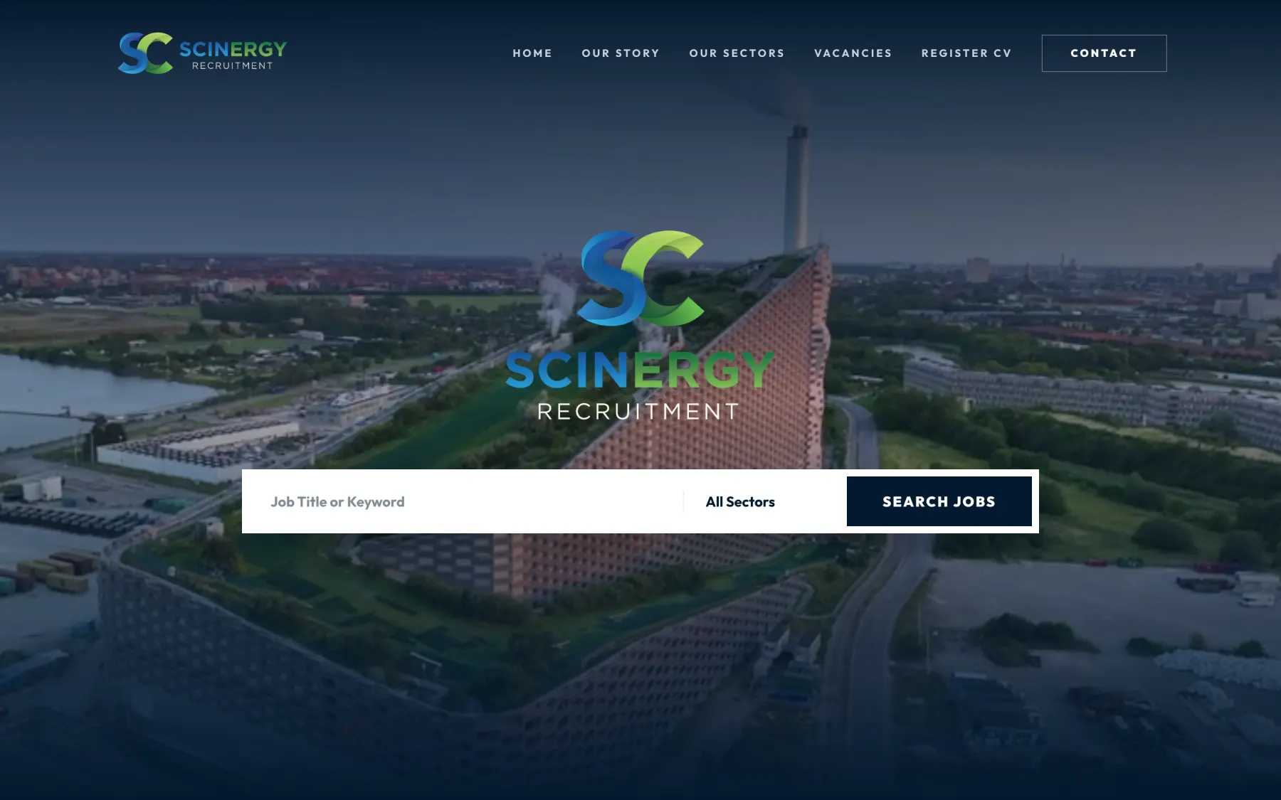 The Scinergy Recruitment website on a desktop